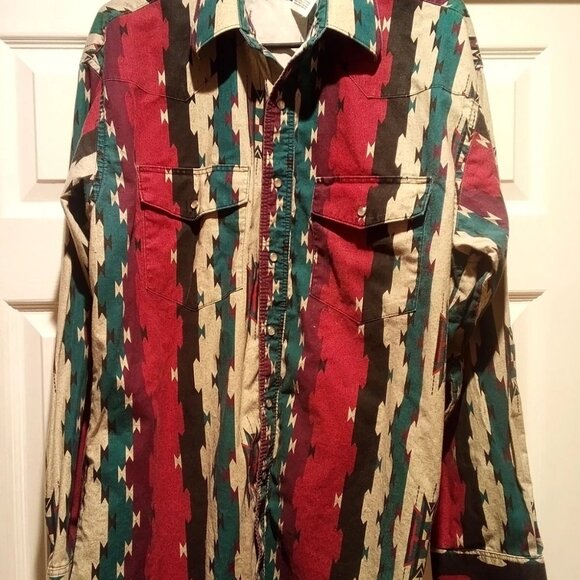 Vintage Wrangler Large Pearl Snap Southwestern Shirt - Picture 1 of 10